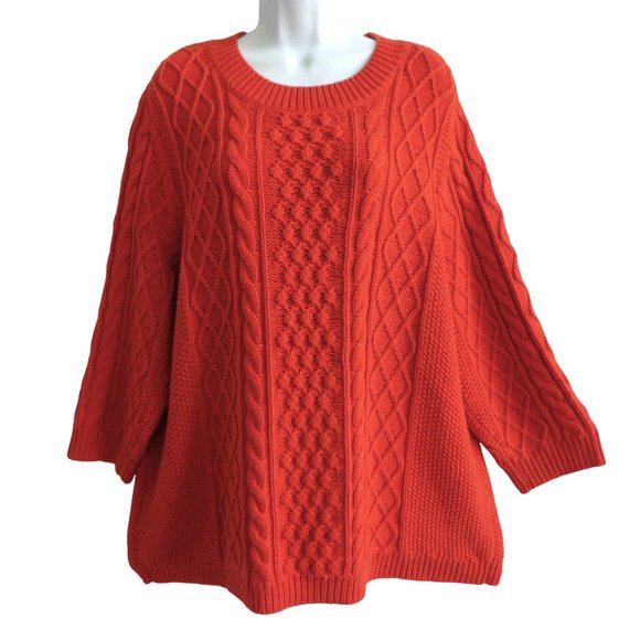 Talbots Woman 3DCable Knit Sweater Burnt Orange Oversized Ribbed Crewneck 3X - Picture 2 of 6